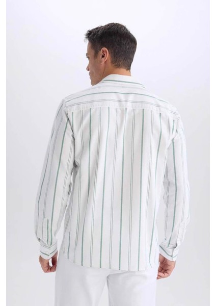 Regular Fit Polo Yaka Çizgili Oxford Uzun Kollu Yeşil Erkek Gömlek D6101AX/GN900 indirimleri
