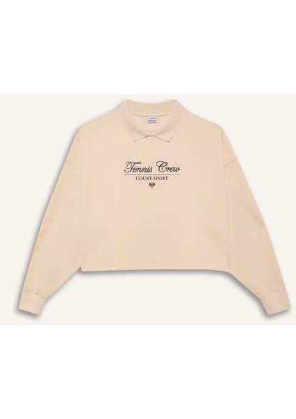Oversize Geniş Kalıp Ekru Kadın Sweatshirt D7133AX/ER109