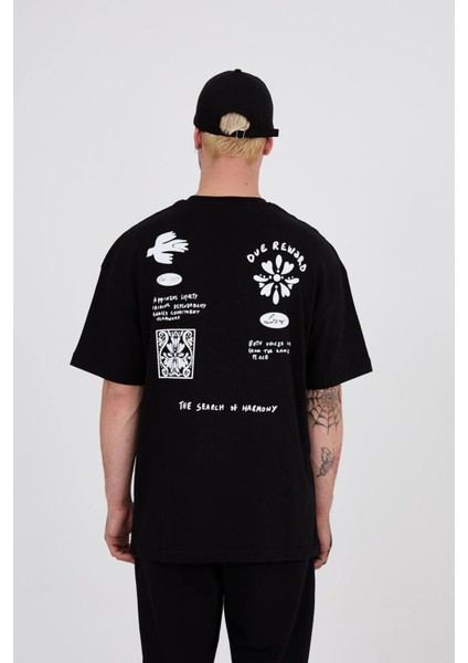 Oversize Bisiklet Yaka Ön Arka Baskılı Tshirt fiyatları