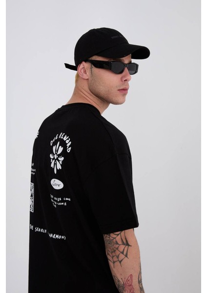 Oversize Bisiklet Yaka Ön Arka Baskılı Tshirt fırsatları