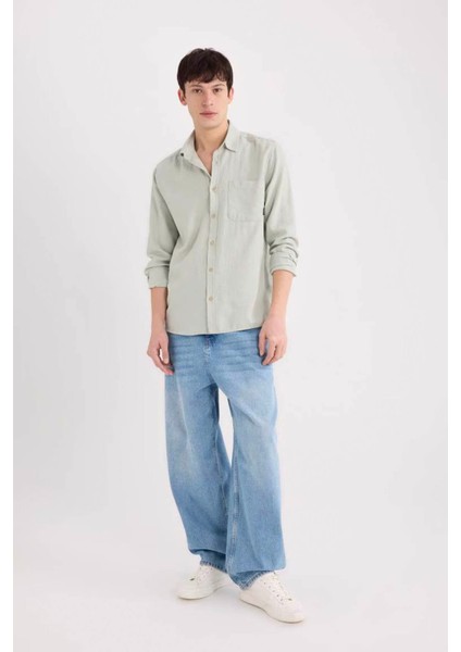 Regular Fit Pamuklu Uzun Kollu Mint Yeşili Erkek Gömlek D7079AX/GN1255