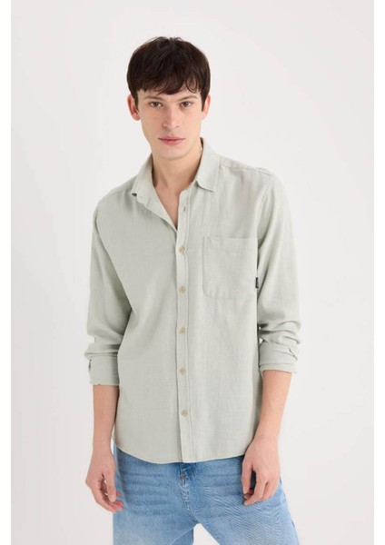 Regular Fit Pamuklu Uzun Kollu Mint Yeşili Erkek Gömlek D7079AX/GN1255