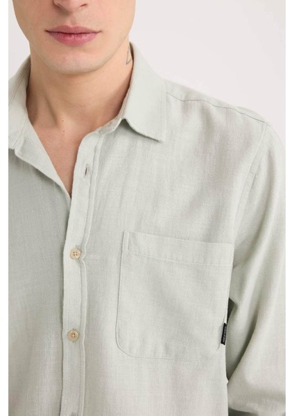 Regular Fit Pamuklu Uzun Kollu Mint Yeşili Erkek Gömlek D7079AX/GN1255