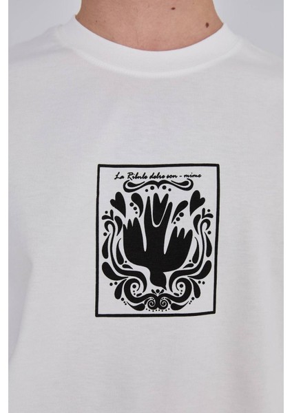 Oversize Bisiklet Yaka Ön Arka Baskılı Tshirt modelleri