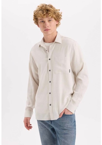 Regular Fit Pamuklu Uzun Kollu Gri Erkek Gömlek D7079AX/GR492