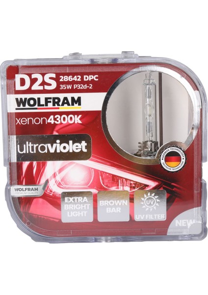 D2S Xenon Ampul 4300K Ultraviolet Mavi Cam 12V 35W