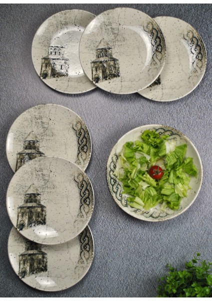 7 Parça Porselen Servis Sunum Tabağı Seti Servis Salata Kasesi