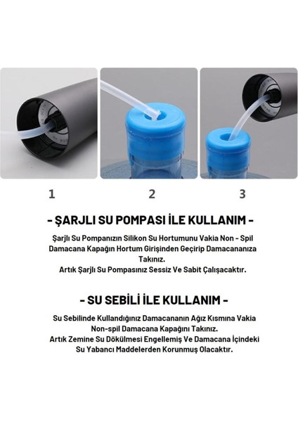Şarjlı Su Pompası / Su Sebili Uyumlu Su Dökülmesini Engelliyen Yaylı Non-Spill Damacana Kapağı