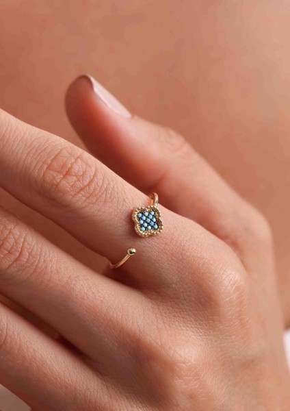 14 Ayar Altın Turkuaz Yonca Yüzük fiyatları