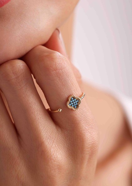 14 Ayar Altın Turkuaz Yonca Yüzük modelleri