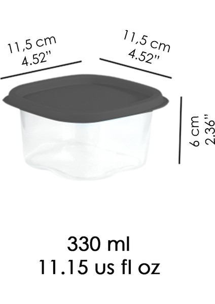 6 Adet Kare Erzak Gıda Saklama Kabı - Buzdolabı Düzenleyici Mikrodalga Difriz Kabı 330ML Antrasit