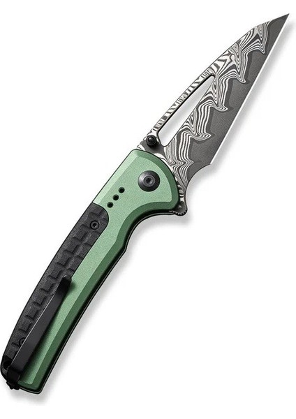 Sentinel Strike Flipper & Thumb Stud & Button Lock Knife Green Aluminum & Frn Damascus Handle Çakı modelleri