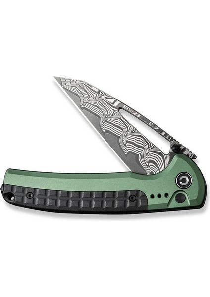 Sentinel Strike Flipper & Thumb Stud & Button Lock Knife Green Aluminum & Frn Damascus Handle Çakı fırsatları