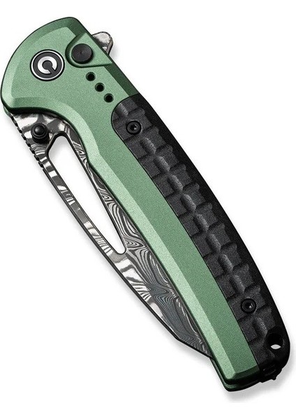 Sentinel Strike Flipper & Thumb Stud & Button Lock Knife Green Aluminum & Frn Damascus Handle Çakı indirimleri