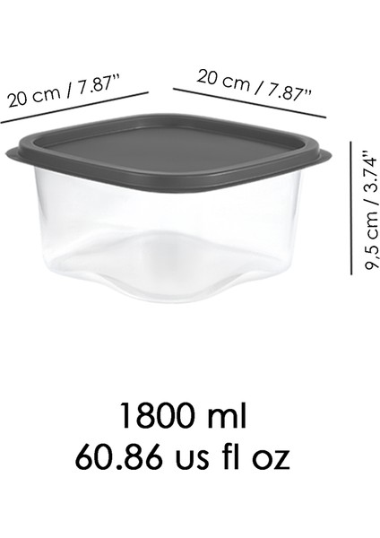 8 Adet Kare Erzak Gıda Saklama Kabı - Mikrodalga Derin Dondurucu Saklama Kabı 1800ML Antrasit