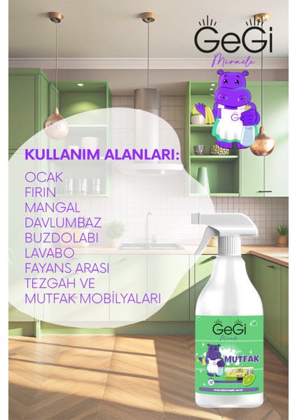 Mutfak Temizleyici Kir Yağ Sökücü Yüzeylerde Güçlü Etkili Sprey