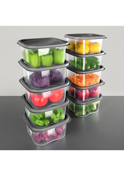 10 Adet Kare Erzak Gıda Saklama Kabı - Mikrodalga Derin Dondurucu Saklama Kabı 1800ML Antrasit