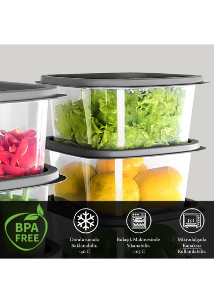 10 Adet Kare Erzak Gıda Saklama Kabı - Mikrodalga Derin Dondurucu Saklama Kabı 1800ML Antrasit fiyatları