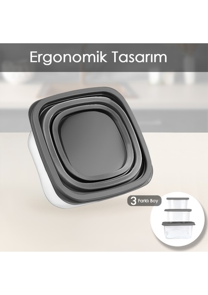 14'lü Kare Erzak Gıda Saklama Kabı Seti - Buzdolabı Düzenleyici Mikrodalga Difriz Kabı Antrasit fırsatları