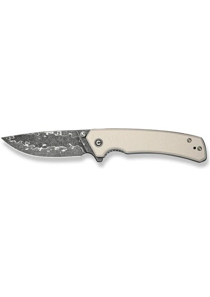 Merit Flipper & Thumb Stud Knife Ivory G10 Handle Damascus Çakı