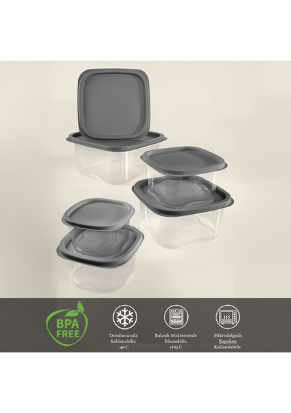 17'li Kare Erzak Gıda Saklama Kabı Seti - Mikrodalga Derin Dondurucuya Uygun Saklama Kabı Antrasit modelleri