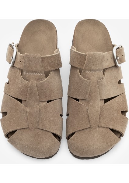 Kadın Hakiki Deri Önü Kapalı Günlük Süet Terlik Yolis Toprak Süet