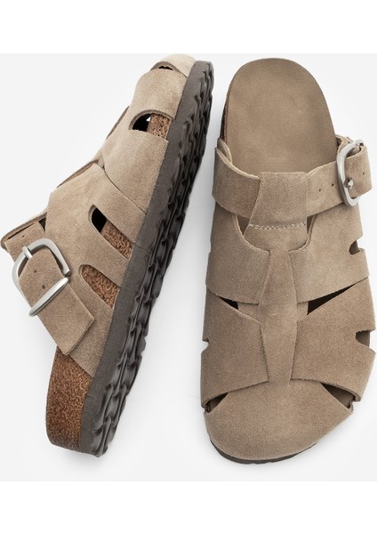 Kadın Hakiki Deri Önü Kapalı Günlük Süet Terlik Yolis Toprak Süet