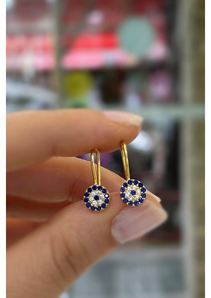 Gümüş Nazar Boncuklu Çocuk Küpesi