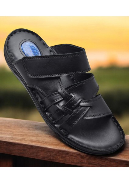 Jel Taban 057 TAM ORTOPEDİK Günlük Hakiki Deri Erkek Terlik İçi Dışı Hakiki Deri