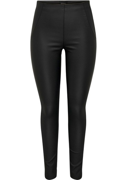 Kadın Skinny Fit Yüksek Bel Deri Tayt Pantolon - 15302624