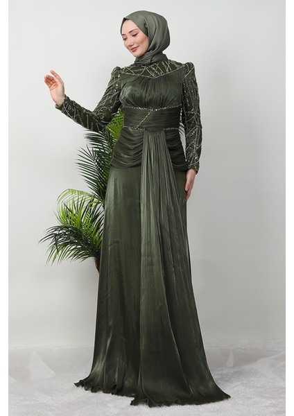 Çağla Taşlı Abiye Haki modelleri