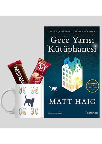 Gece Yarısı Kütüphanesi Kutupkitap Özel Temalı Kupa Bardak Kahve Not Gece Yarısı Kütüphanesi Kitap Hediye Seti