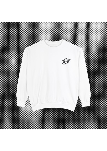 Star Yıldız Desen Unisex Nakışlı Y2K Beyaz Sweatshirt