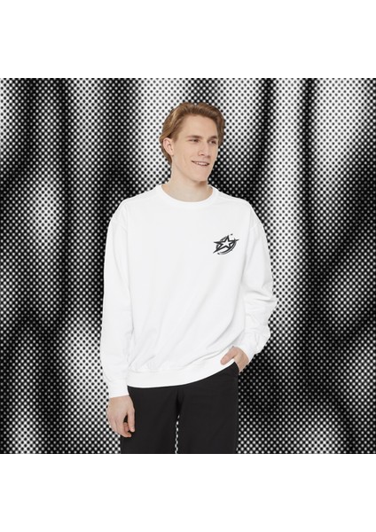 Star Yıldız Desen Unisex Nakışlı Y2K Beyaz Sweatshirt