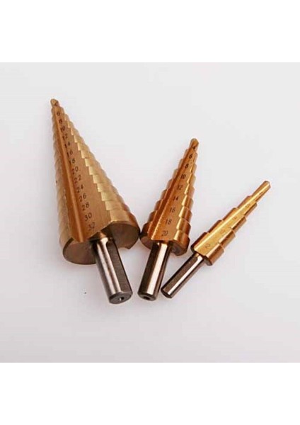 3 Lü Set Matkap Ucu Kademeli Sac Delme Aparatı Hss Titanyum Kaplama (3791)