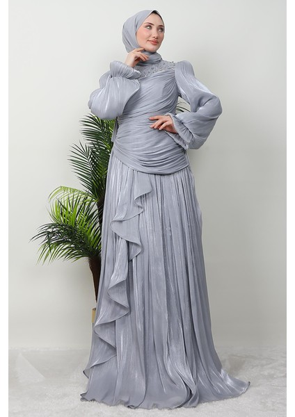Tülin Tesettür Abiye Gri modelleri