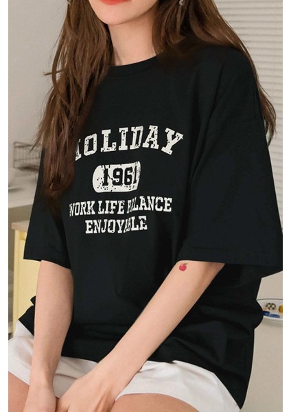 Kadın Holiday Baskılı Tasarım T-Shirt Oversize Salaş fiyatları