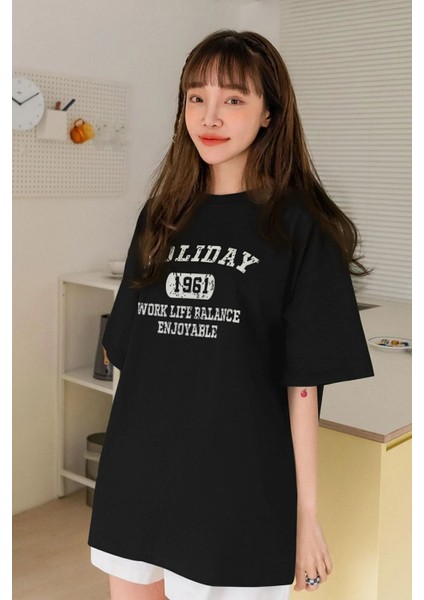Kadın Holiday Baskılı Tasarım T-Shirt Oversize Salaş modelleri