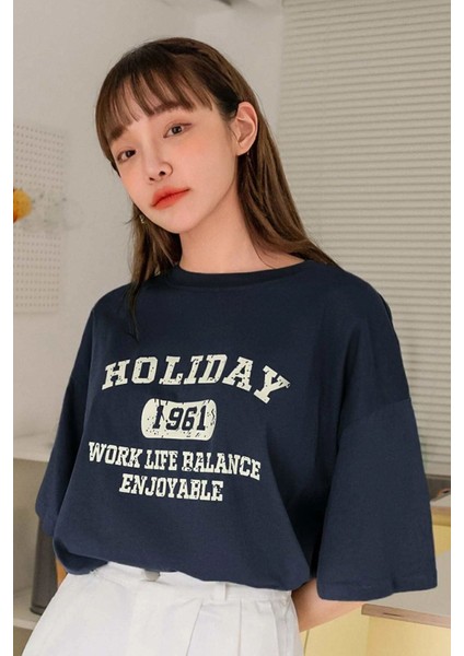 Kadın Holiday Baskılı Tasarım T-Shirt Oversize Salaş fiyatları