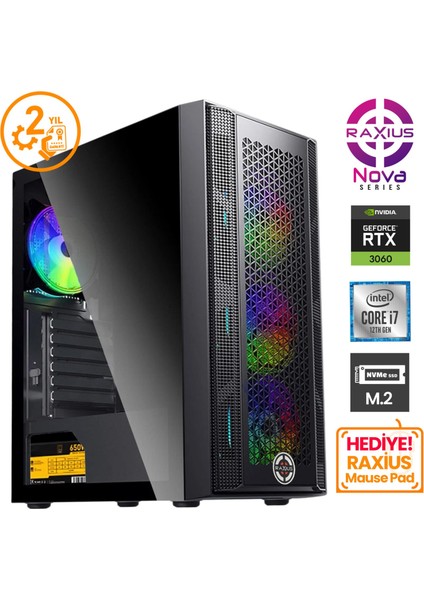 Nova G1 I7 3060-27FF16 I7-12700F 16 GB 512SSD RTX3060 Windows 11 Pro Gaming Masaüstü Bilgisayar