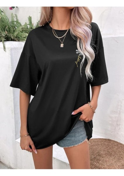 Papatya Baskılı Yazlık Pamuklu Kumaş Oversize Kalıp Tshirt Salaş