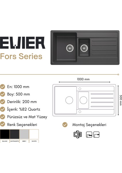 Granit Evye Fors Series 1.5 Göz I 100X50 fırsatları