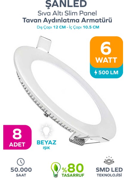 Tasarruflu LED Panel Tavan Aydınlatma Armatürü 6W - 8 Adet
