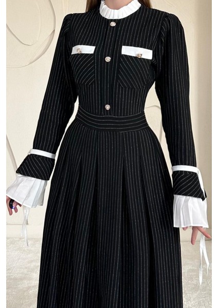 Pilise Detaylı Siyah Elbise modelleri