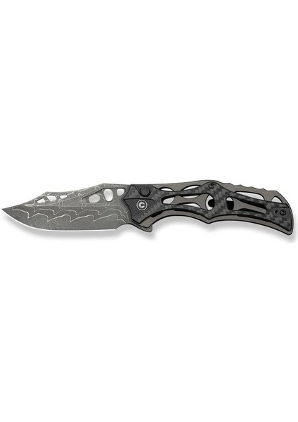Biophase Flipper & Button Lock Knife Aluminum & G10 Handle Damascus Çakı