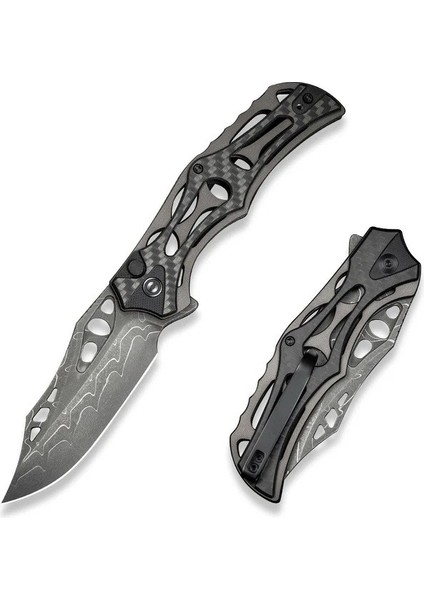 Biophase Flipper & Button Lock Knife Aluminum & G10 Handle Damascus Çakı fiyatları