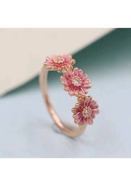 Gümüş Pembe Papatya Üçlemesi Yüzük modelleri