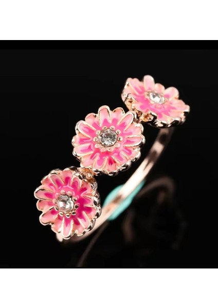 Gümüş Pembe Papatya Üçlemesi Yüzük fırsatları