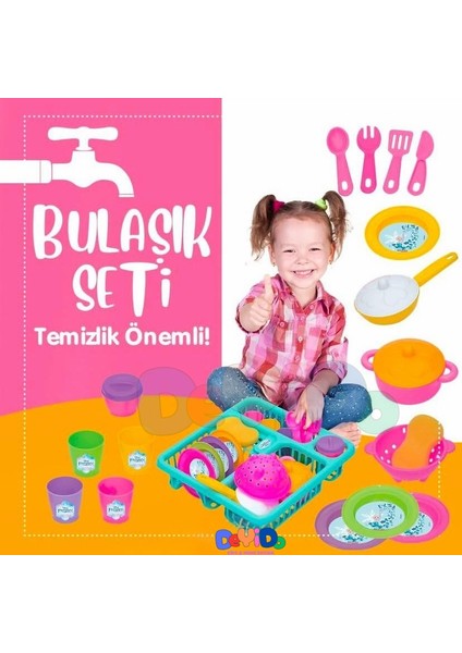 Candy & Ken Bulaşıklık Set - Mutfak Setleri - Ev Oyuncak Seti - Evcilik Mutfak Temizlik Oyunu 21 Prç