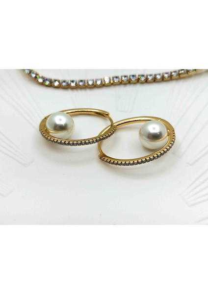 Xuping Gold Taşlı İncili Halka Küpe